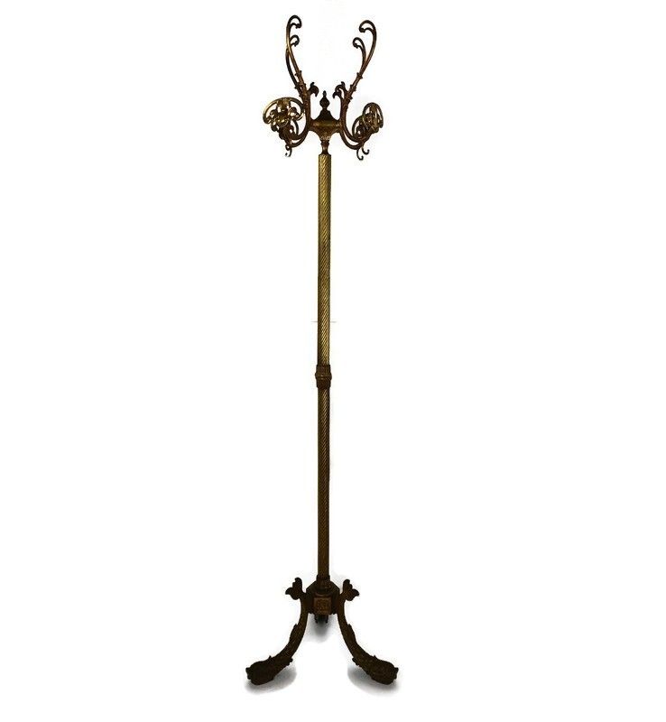 Standing Hall Tree Coat Hallway Rack Brass Fish  Base Hollywood  Regency Italy