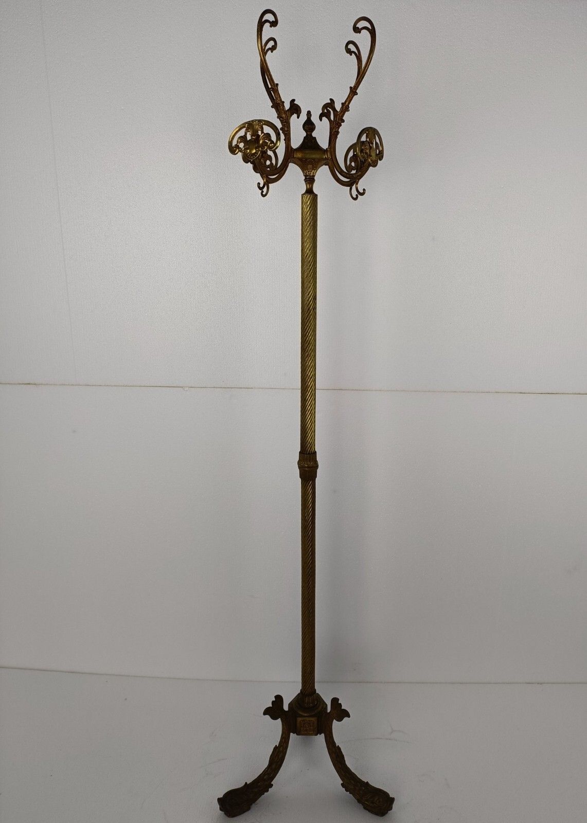 Standing Hall Tree Coat Hallway Rack Brass Fish  Base Hollywood  Regency Italy photo for sale