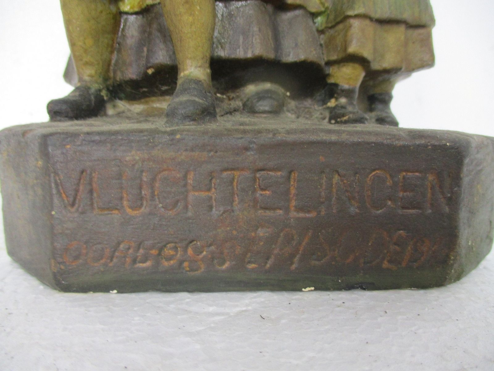 Statue Figurine Sculpture Children With Mother Titled Refugees Signed O Van Haeg photo buy