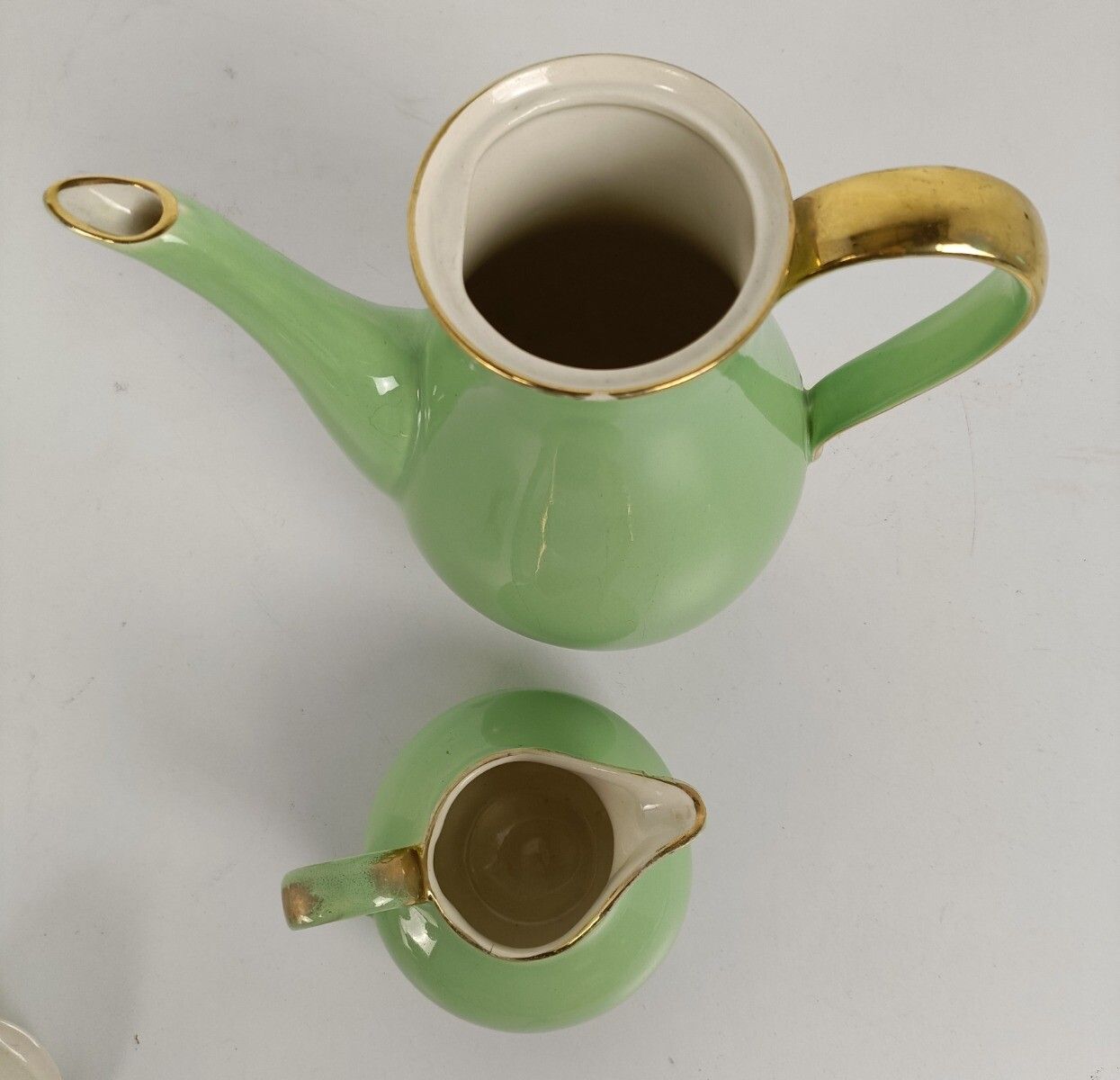photo for sale Coffee Tea Set  Boch Freres Keralux Belgium Expo 58, Mint Green Gold 24 K Boch S