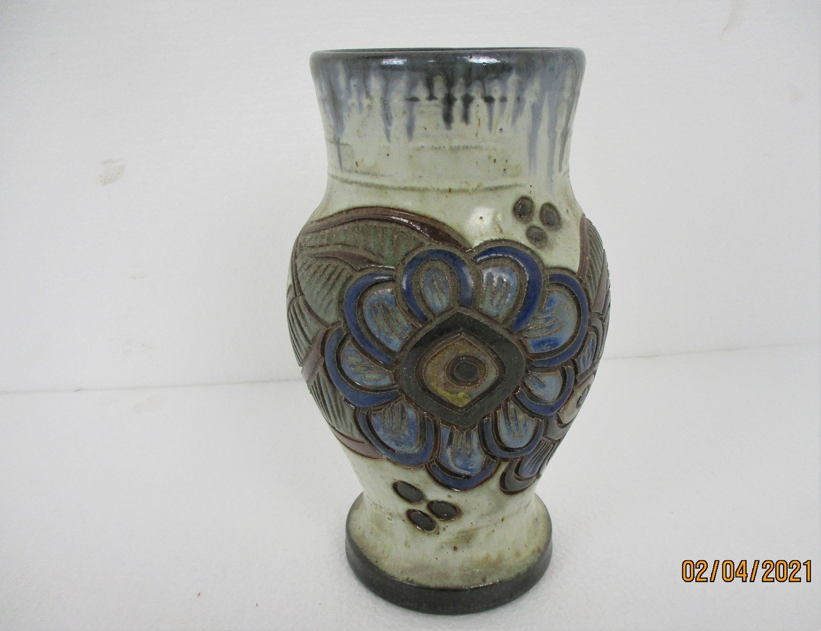Art Deco Revival Vase Marked Dubois Flower Stoneware 9.25" photo furniture