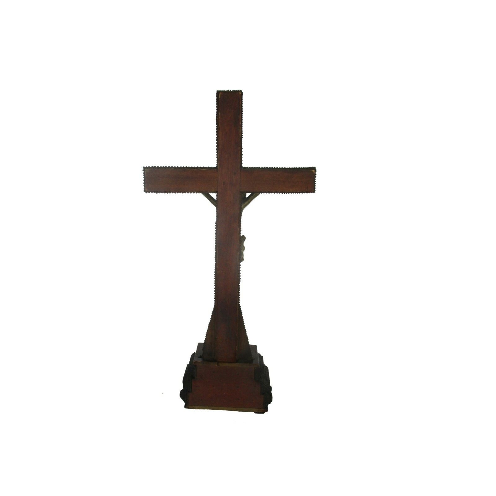 photo for sale Xl Altar Standing Crucifix Corpus Christi Hand Carved Wood Spelter Folk Art