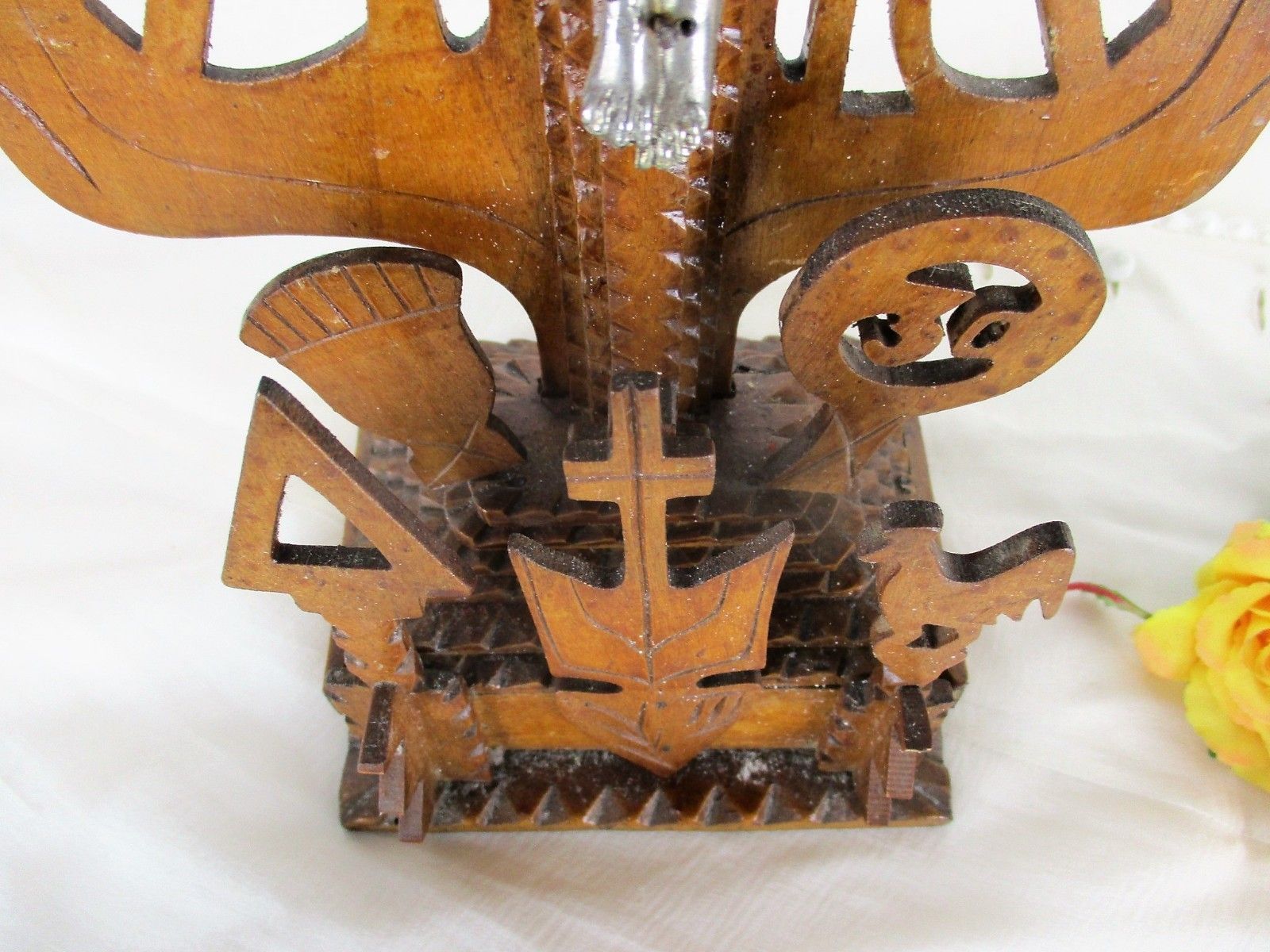 Tramp Trench Tramp Folk Art Standing Hand Carved Wooden Crucifix Rooster Htf photo 241.0