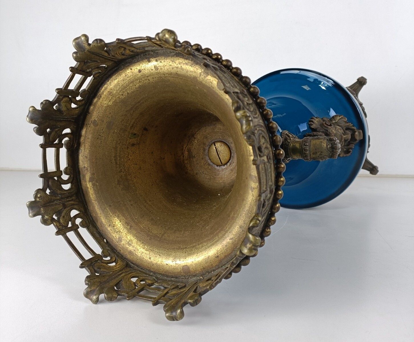 photo furniture Large J. Massier For Vallauris Blue Ceramic Vase Urn With Bronze Details Gorgeou
