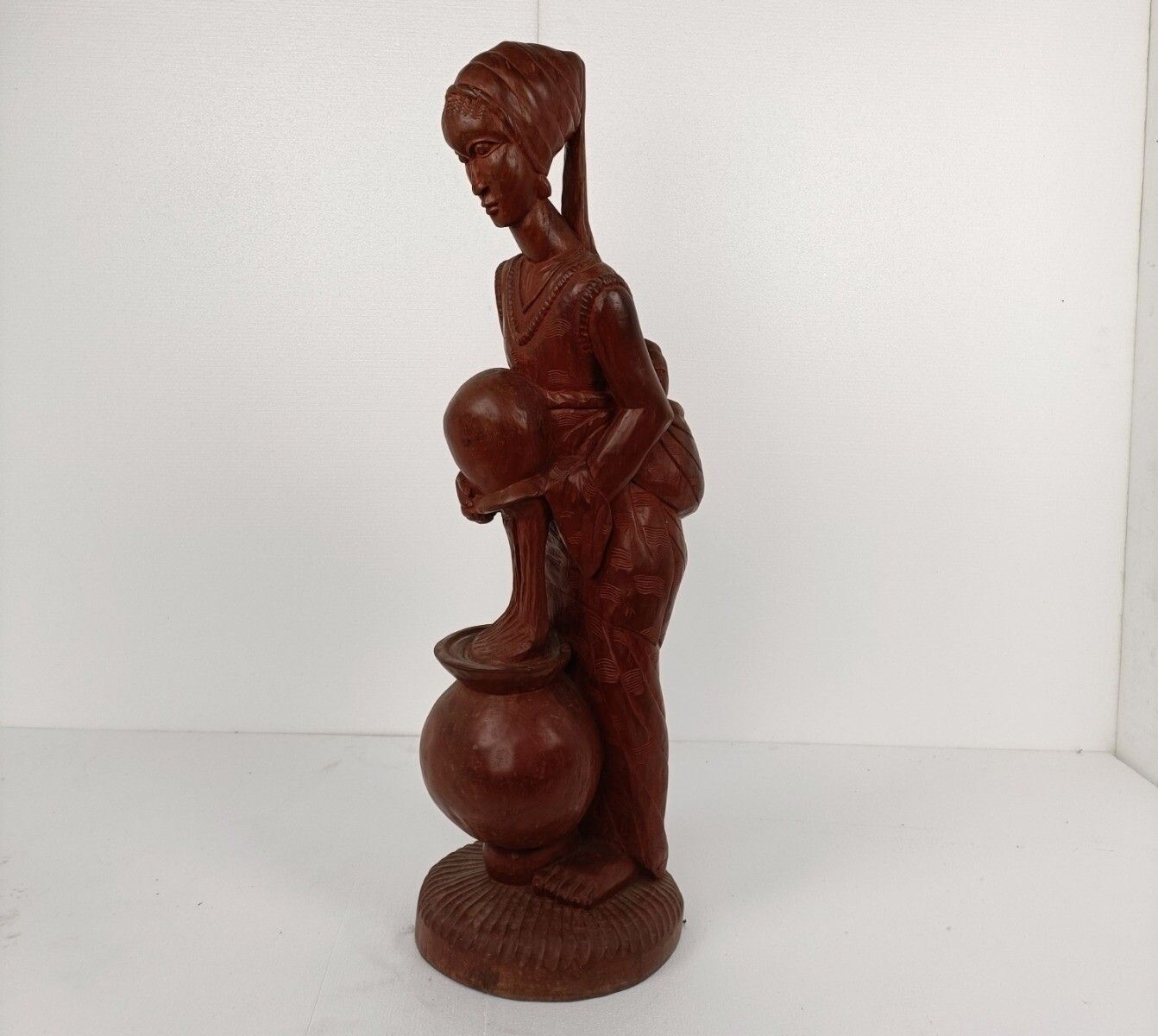 Large Hand Carved Wooden Statue Figurine African Tribal Woman With Baby photo 404.0