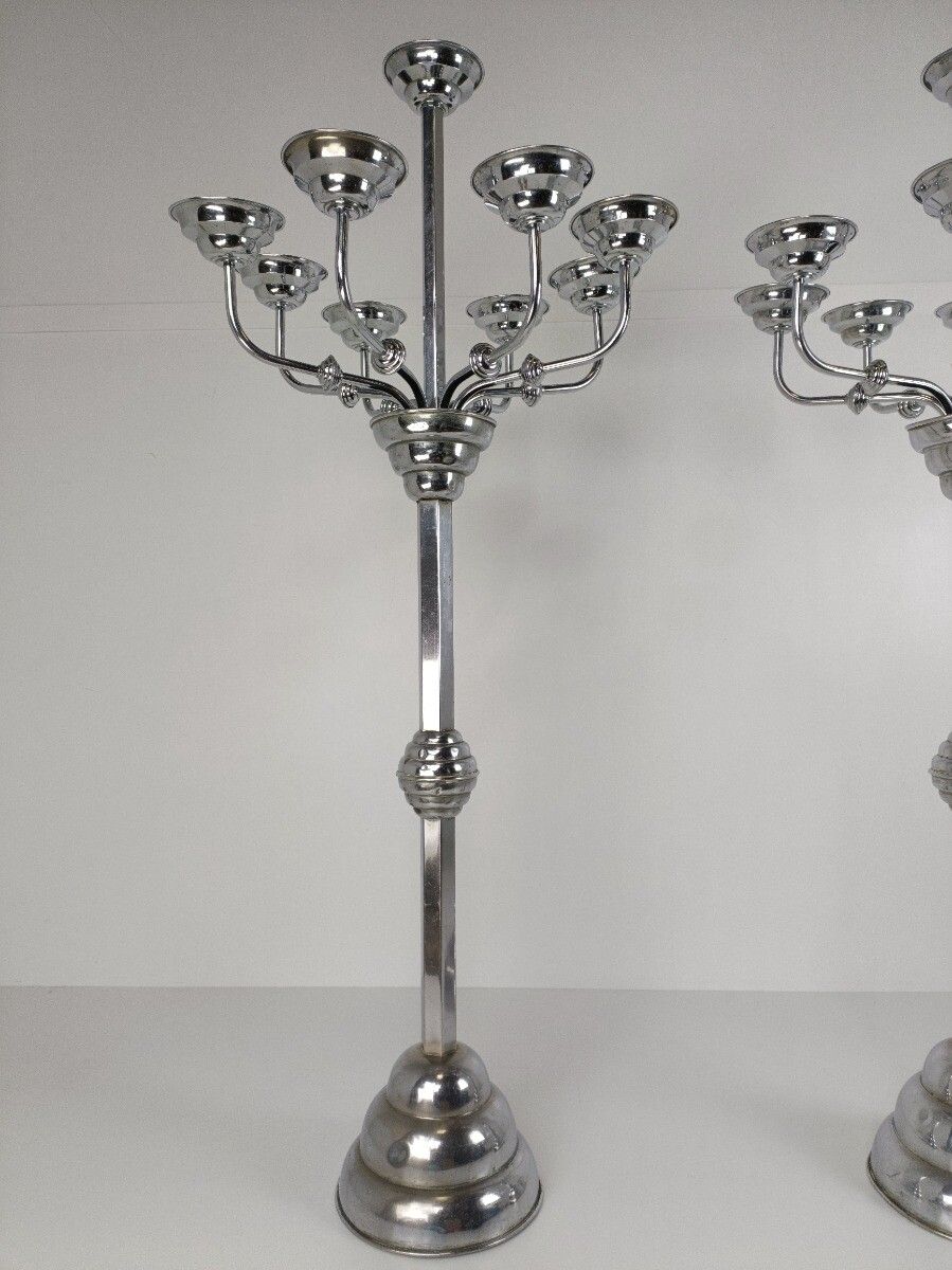 Xxl Art Deco Antique Candelabras Pair Chrome Htf 8 Arm Altar Stunning photo vinterior