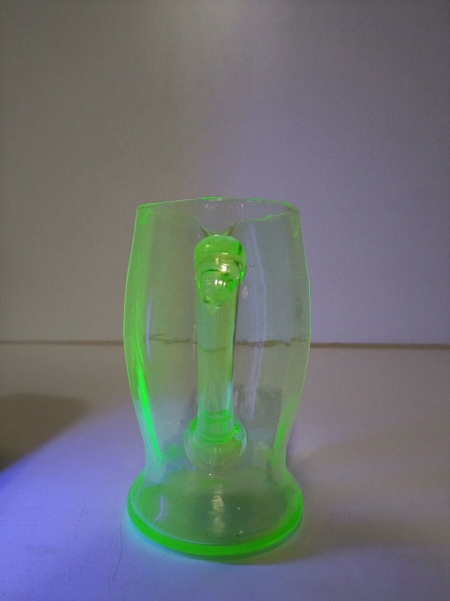 Art Deco Uranium Green Glass Antique Jug Pitcher Ewer Lights Up In The Dark photo furniture