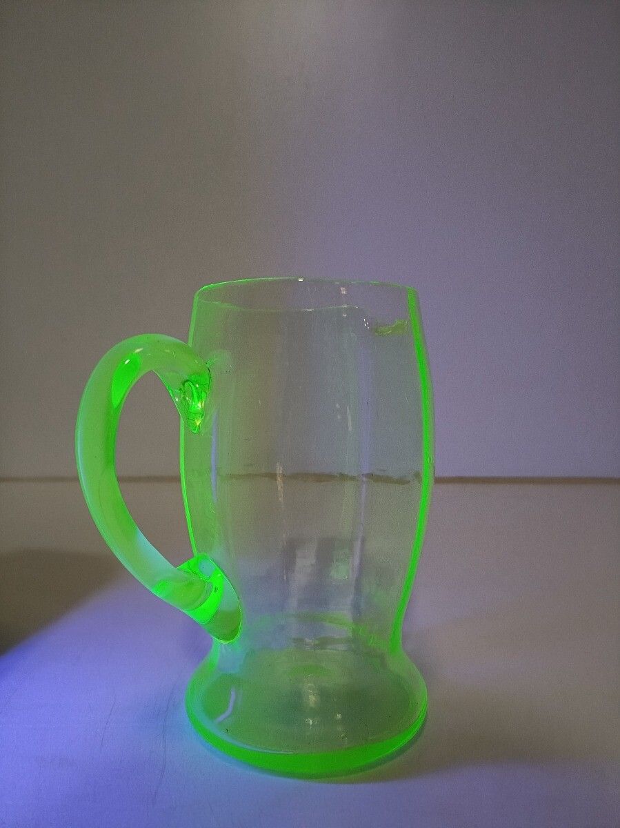 Art Deco Uranium Green Glass Antique Jug Pitcher Ewer Lights Up In The Dark photo for sale