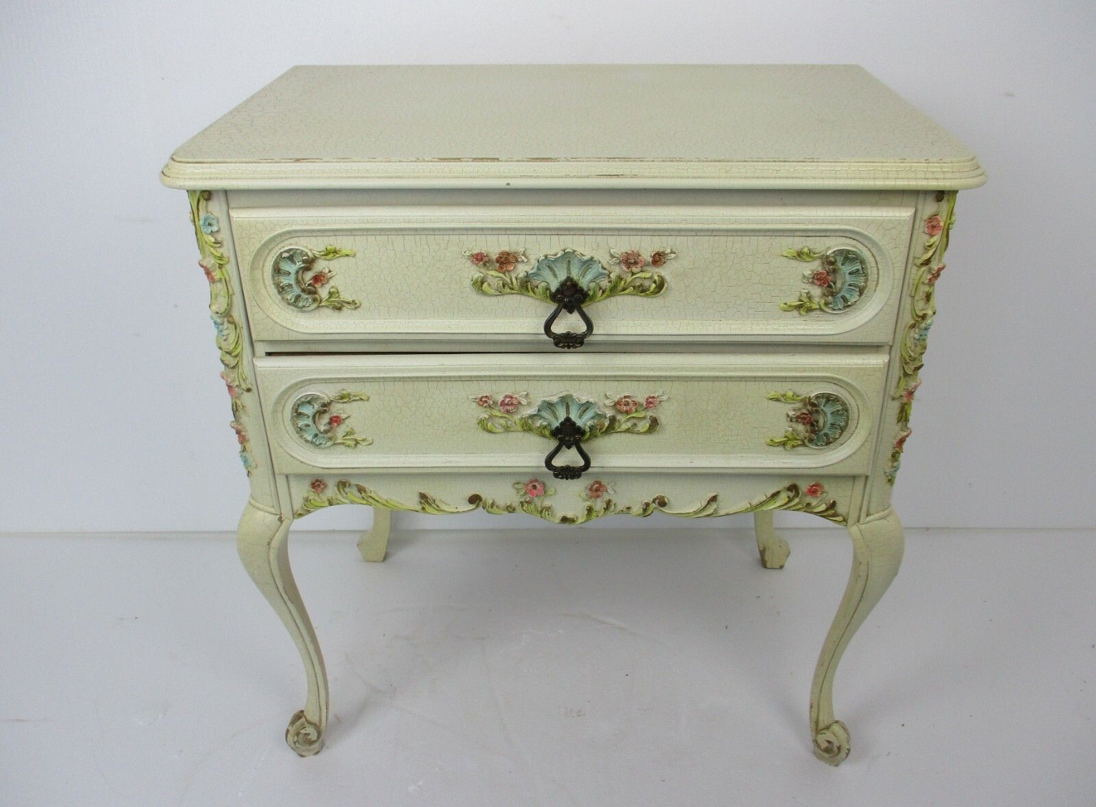 French Provincial White Crackled Chest Of Drawers Wood With Mirror Florentine photo for sale