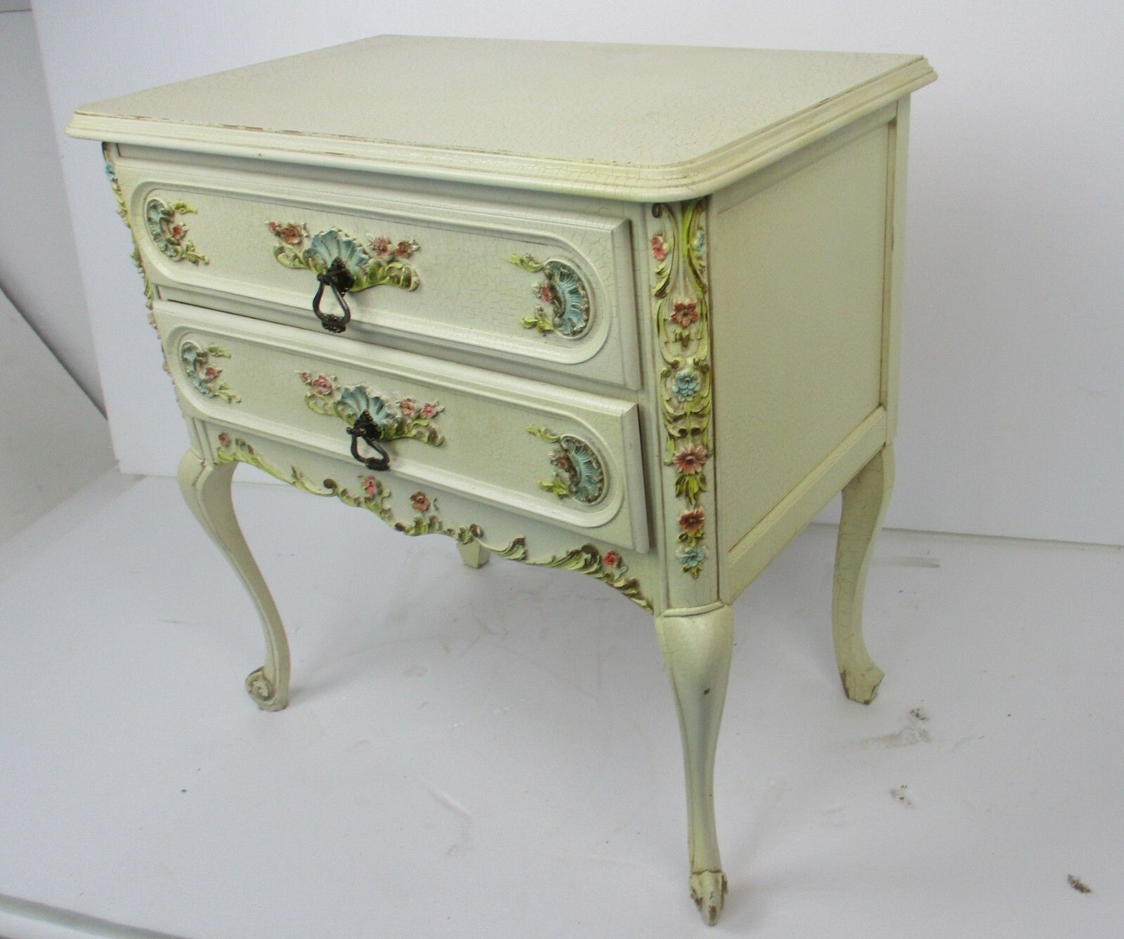 photo for sale French Provincial White Crackled Chest Of Drawers Wood With Mirror Florentine