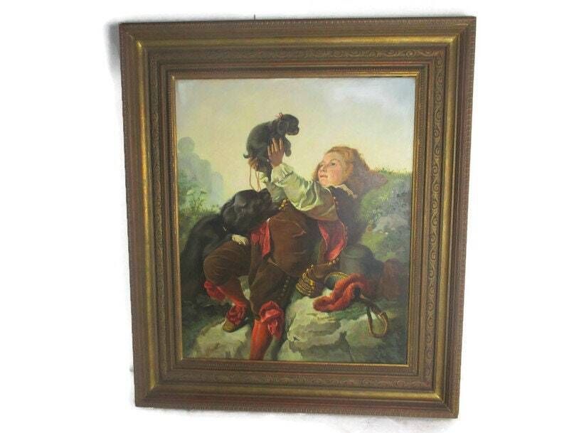 Oil Painting On Canvas Gorgeous Wooden Frame Musketeer Playing In The Grass With