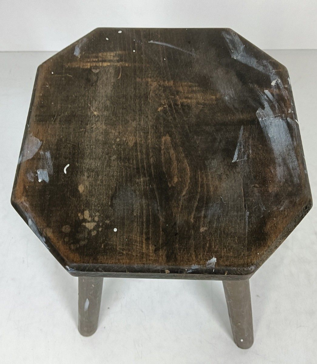 Vintage Carved Wooden  Milking Stool Side Table Pedestal Plant Stand Barn Style photo 87.0