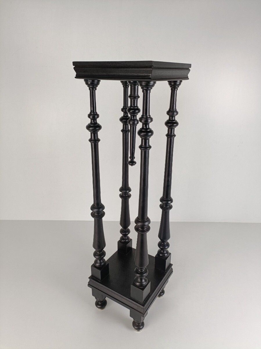 Black Lacquered Wood Wooden Pedestal Plant Bonsai Stand Console Spindles Gorgeou photo for sale