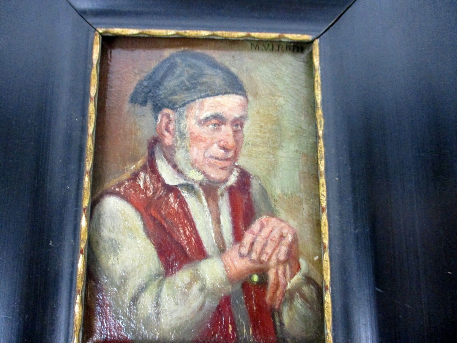Miniature Oil Painting On Wood Framed Old Man  Signed M. Roth Lovely photo Art