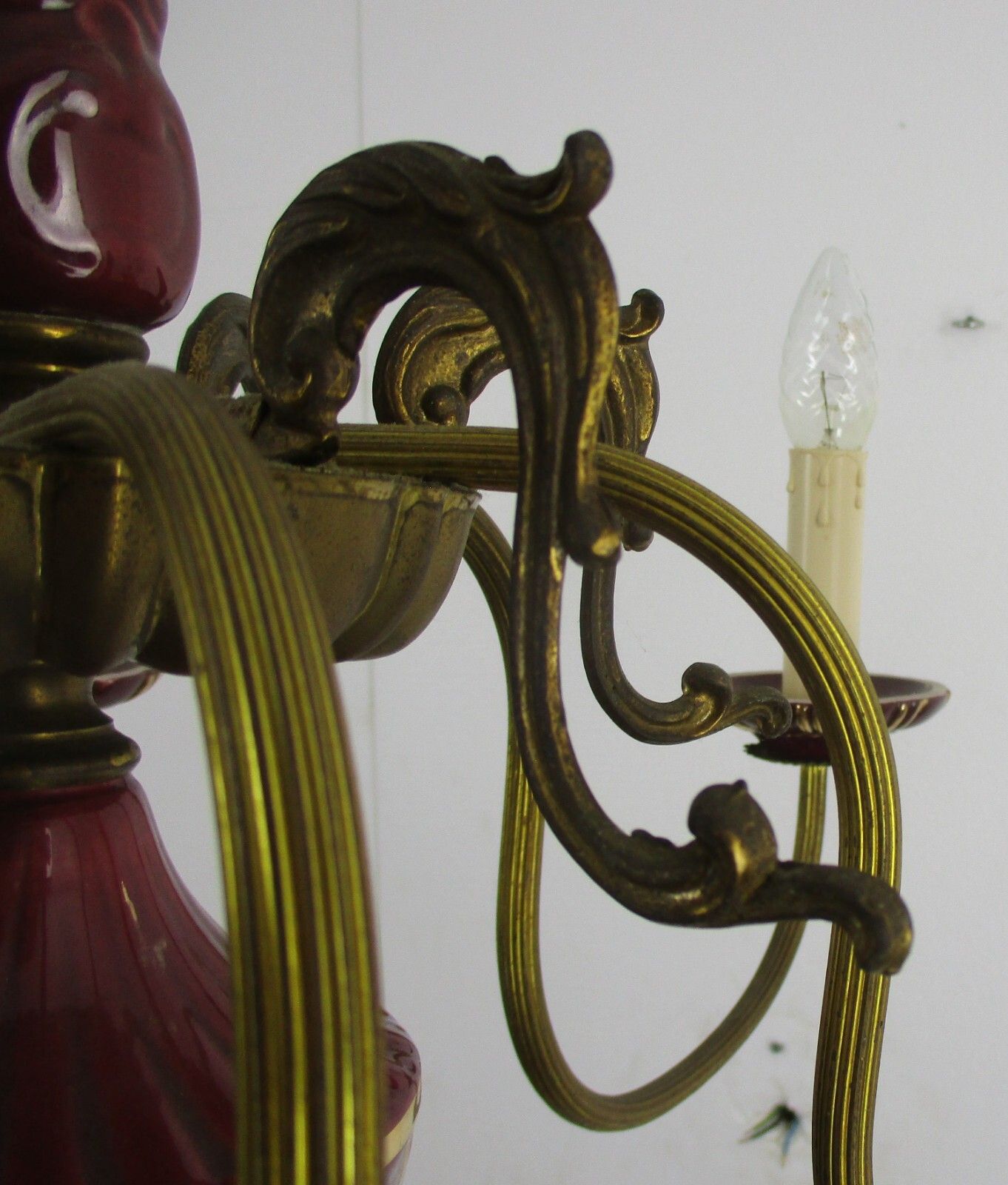 photo for sale Chandelier 6 Arms Lights Ceramic Porcelain Ceramic  Blue Gold Mid Century Italy