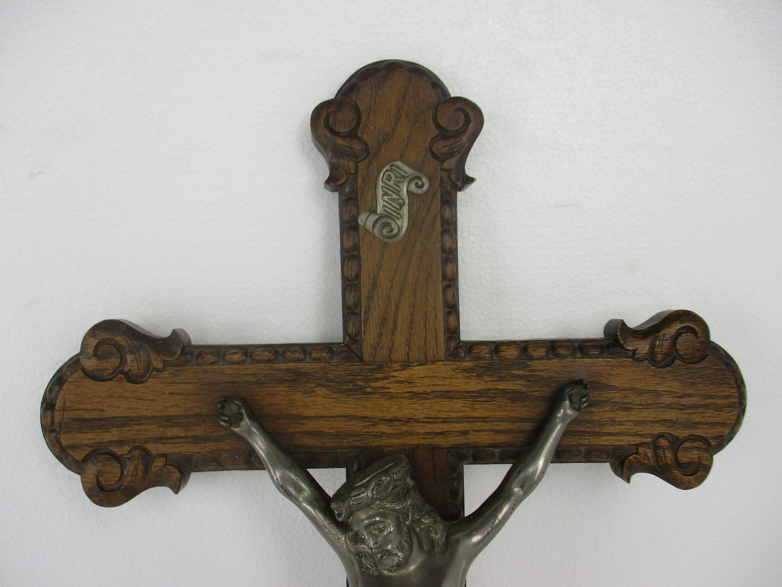 Large Hand Carved Wood Oak Hanging Crucifix Cross Jesus Christ Faux Brass  Corpu photo furniture