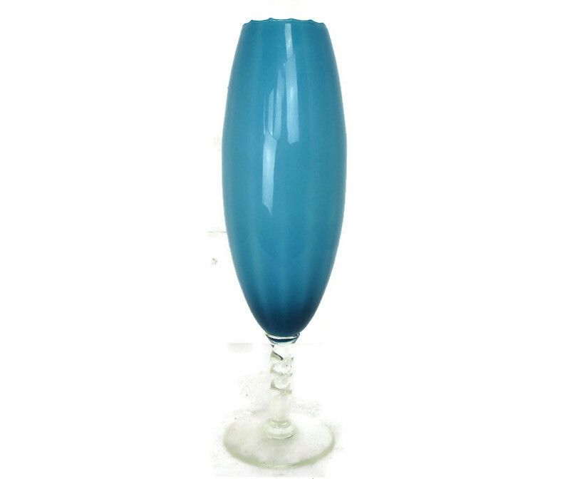 Vintage Goblet Apothecary Jar Cased Art Glass Blue  Mid Century Modern Modernist