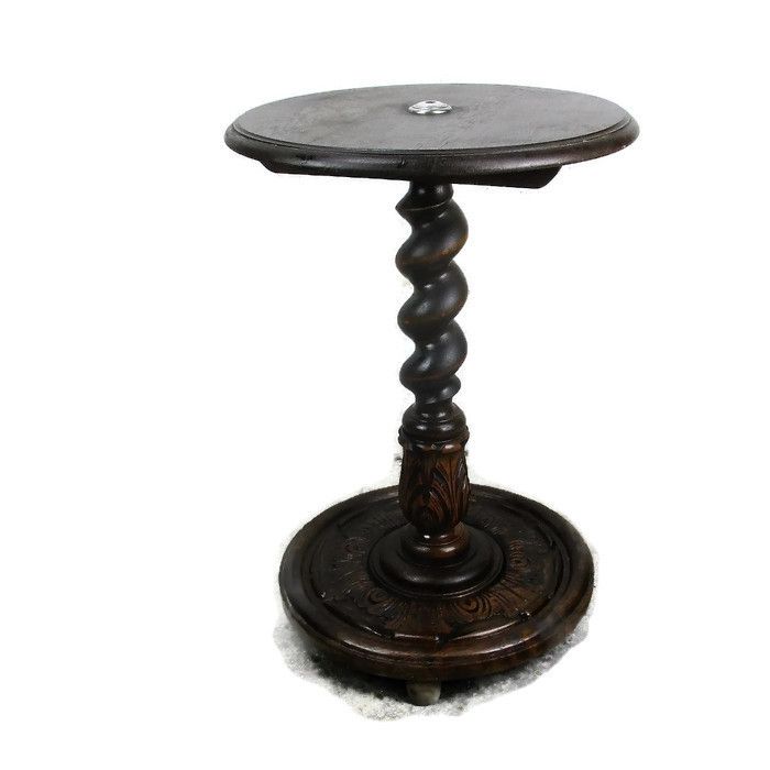 L Hand Carved Ornate Wood  Barley Twist Pedestal Display Side Table Plant Stand