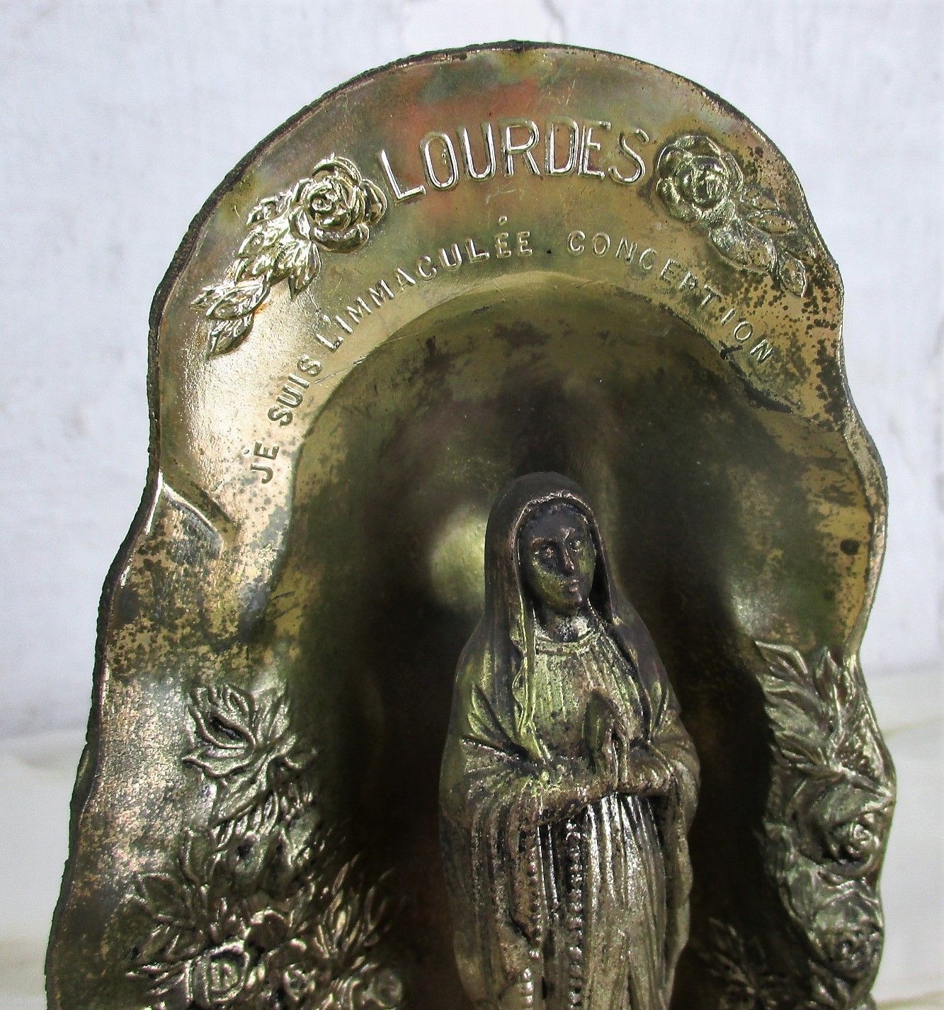 Large Working Lourdes Music Box Virgin Mary St Bernadette French France Spelter photo for sale