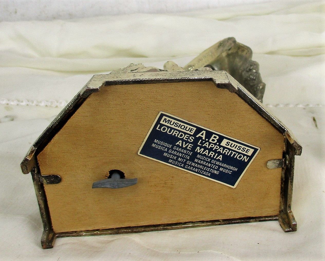 photo furniture Large Working Lourdes Music Box Virgin Mary St Bernadette French France Spelter