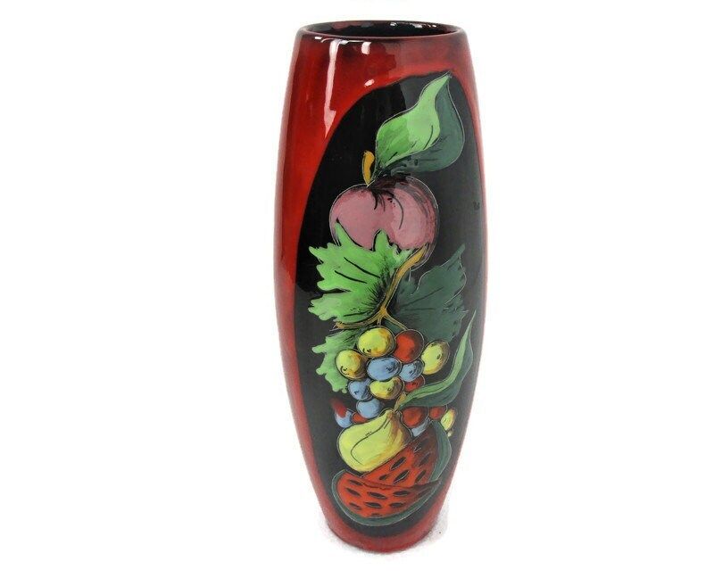 Fantoni Gambone Pop Art Funky Ceramic Italian Red Vase Fruit Glazed Modernist