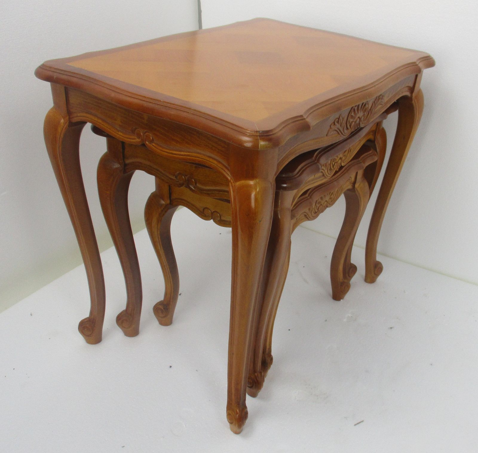 Set Of 3 Mid Century Wooden Stacking Nesting Side Tables Inlay Look photo buy