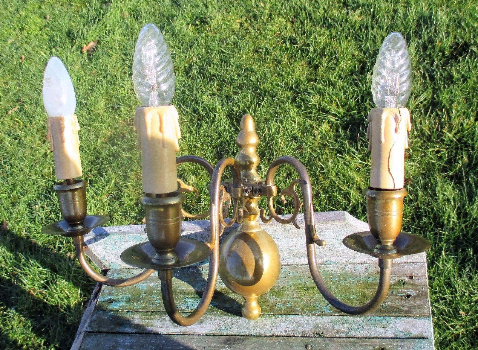 Vintage Beautiful Flemish Brass Three Arm Wall Sconces Sleeves