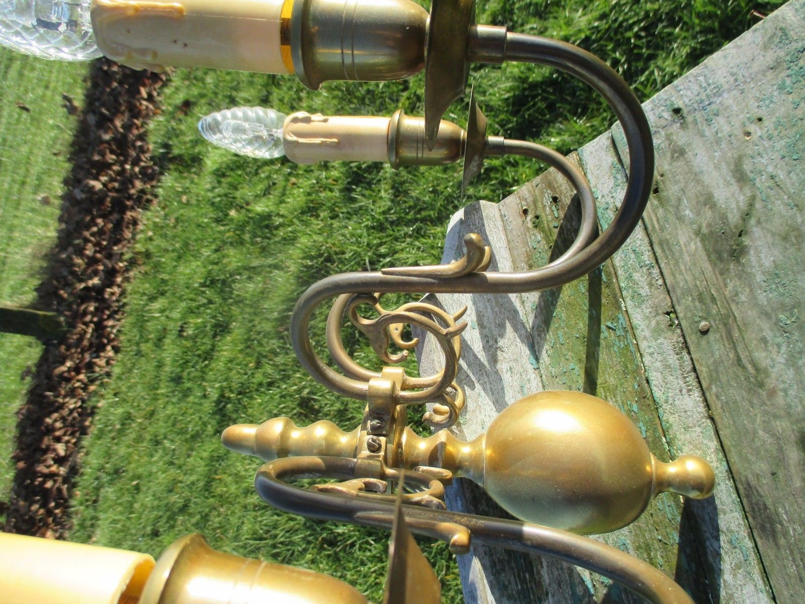 Vintage Beautiful Flemish Brass Three Arm Wall Sconces Sleeves photo vinterior