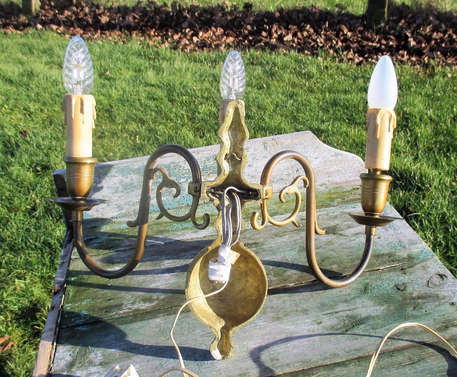 Vintage Beautiful Flemish Brass Three Arm Wall Sconces Sleeves photo buy