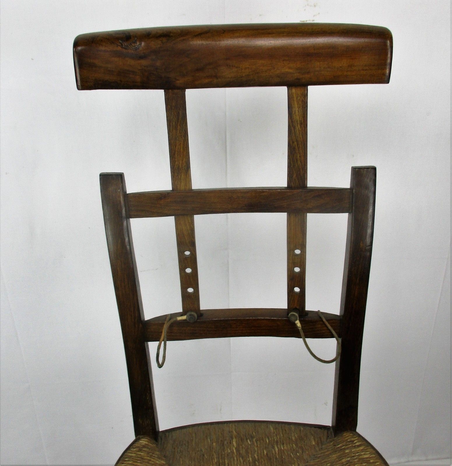 Antique Wooden Chair Rush Seating Adjustable Back Extremely Rare Funky photo for sale