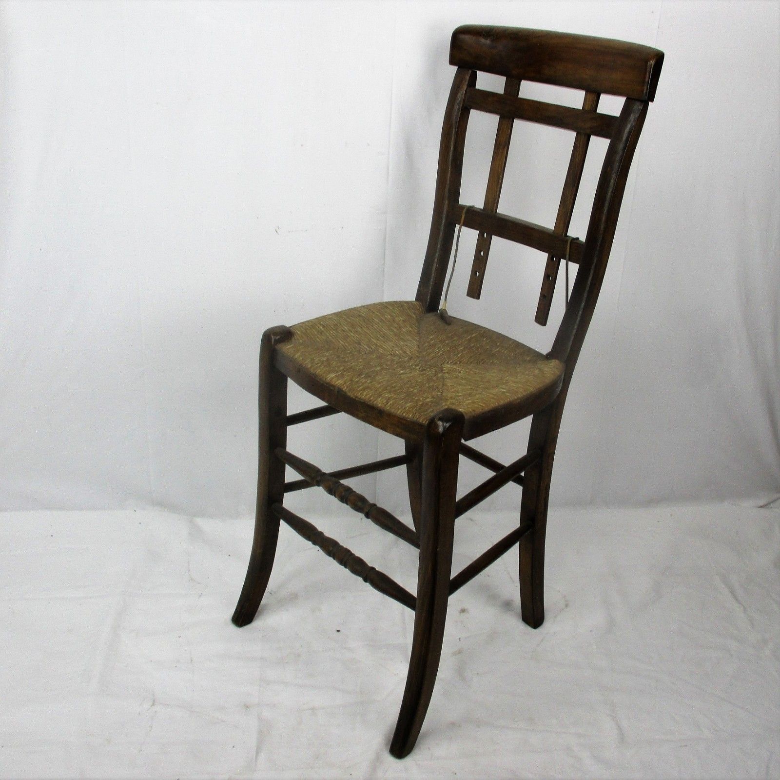 Antique Wooden Chair Rush Seating Adjustable Back Extremely Rare Funky photo vintage