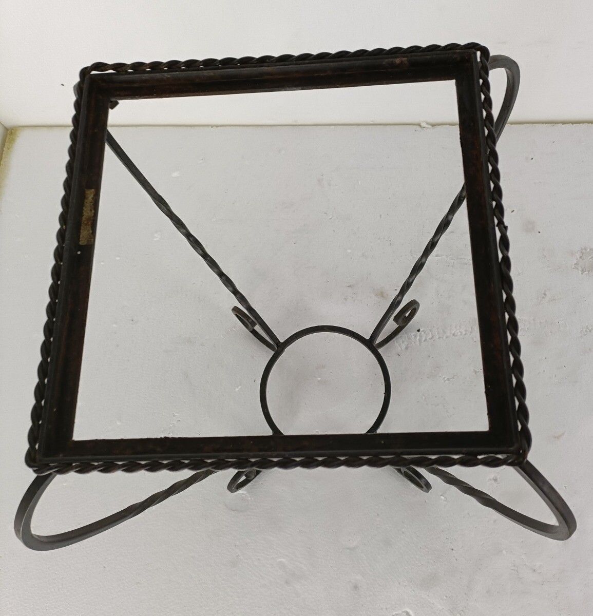 Vintage Small Side Table Plant Stand Mosaic Tiles Checkered Pattern Wrought Iron photo buy