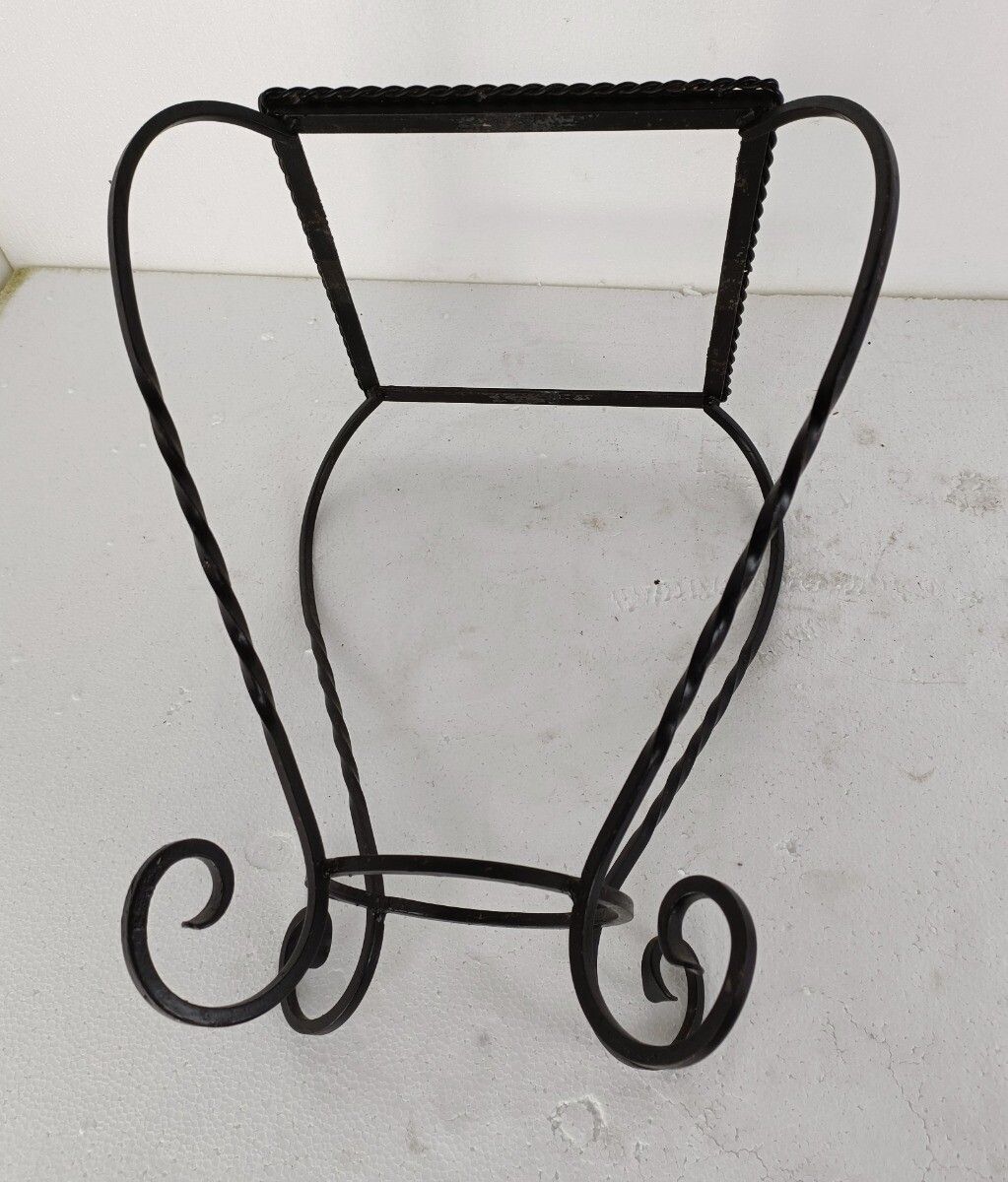 Vintage Small Side Table Plant Stand Mosaic Tiles Checkered Pattern Wrought Iron photo vintage