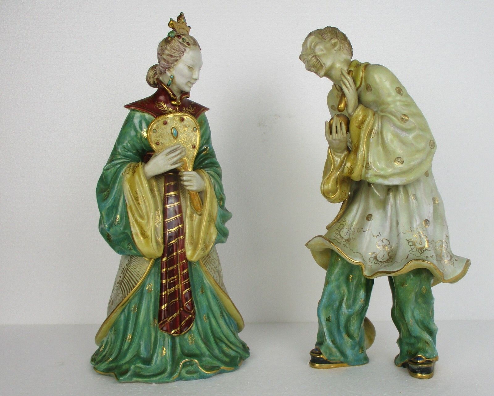 Couple Eugenio Pattarino Italy Polychrome  Statues Sculptures Chinese Couple Htf photo furniture