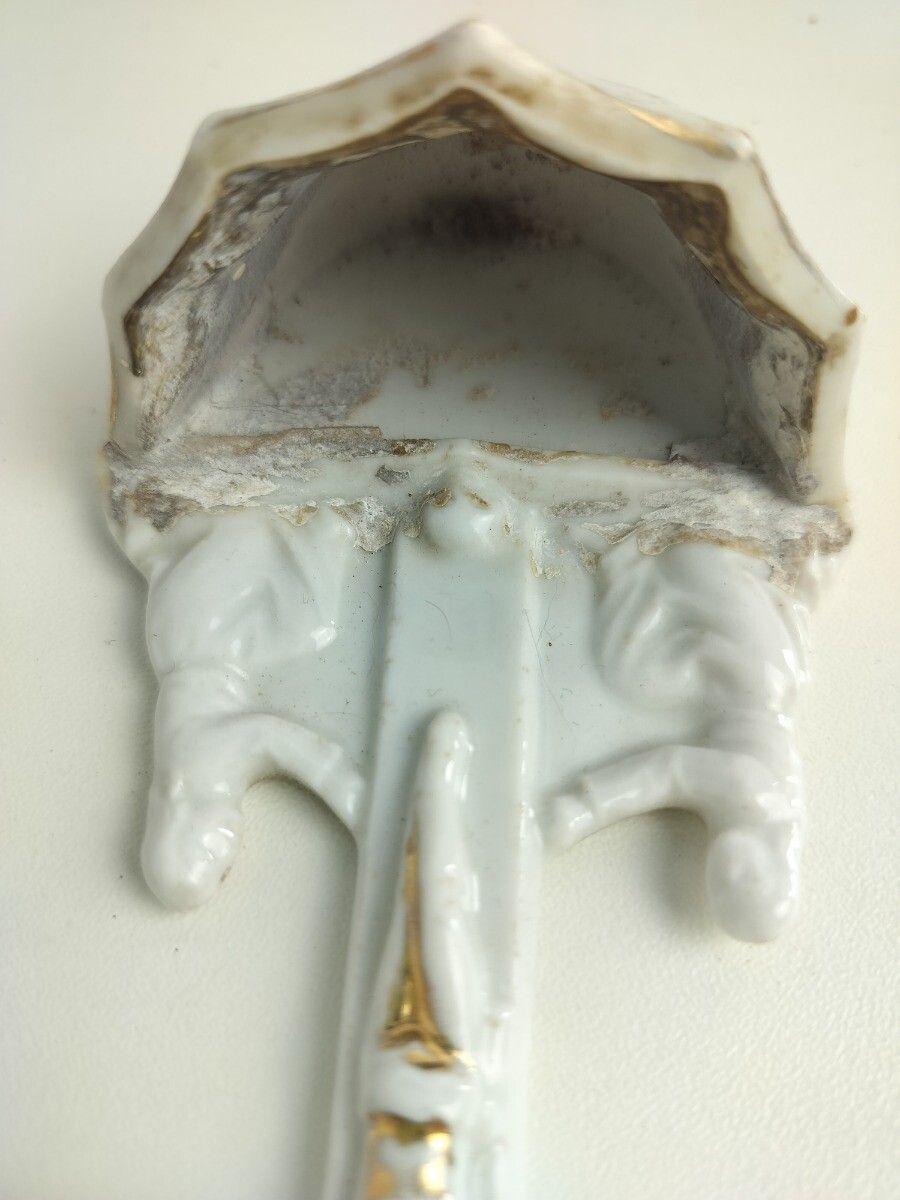 Small Antique Gorgeous Holy Water Font Bisque Porcelain Wall Hanging Vessel Cruc photo buy