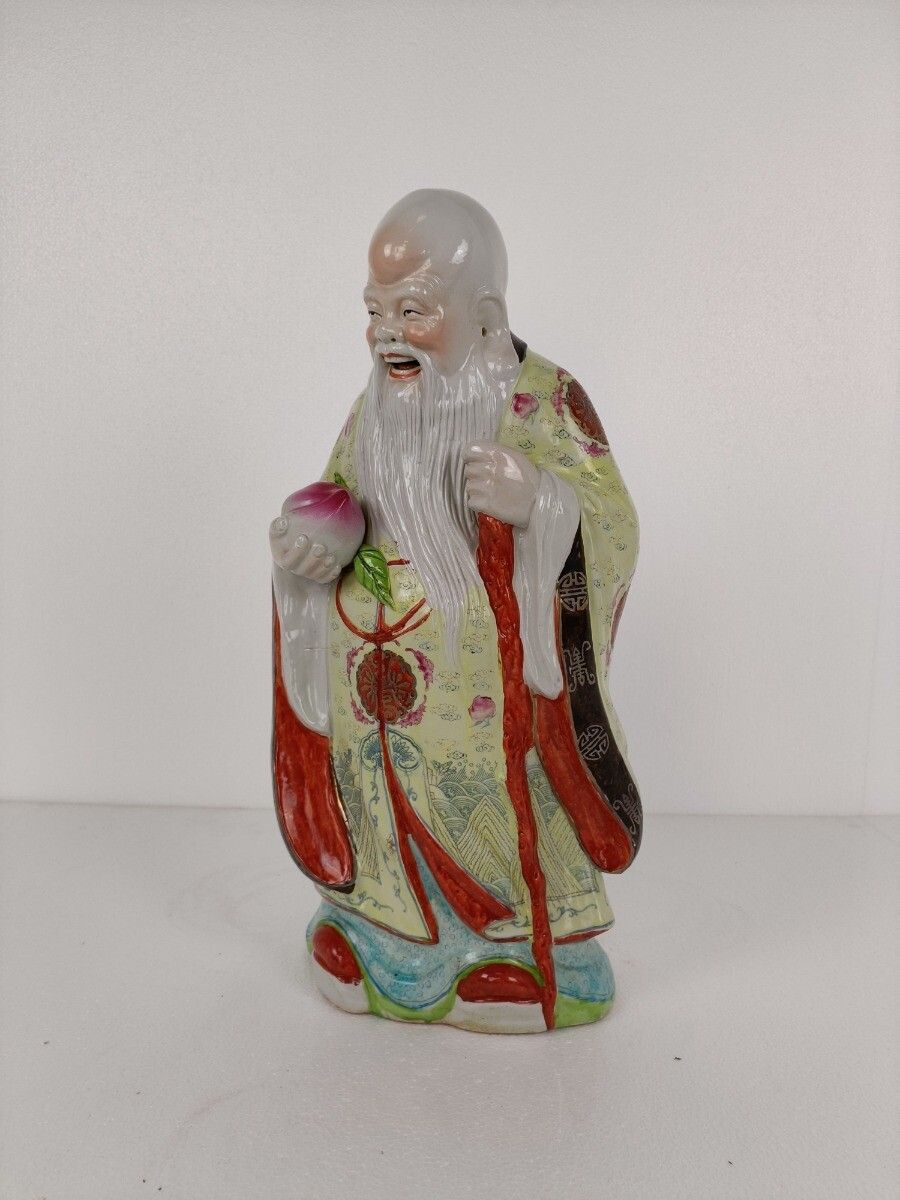 Porcelain Statue Chinese Shou Xing Longevity Lucky Symbol Fu Lu Shou San Xing Th photo furniture