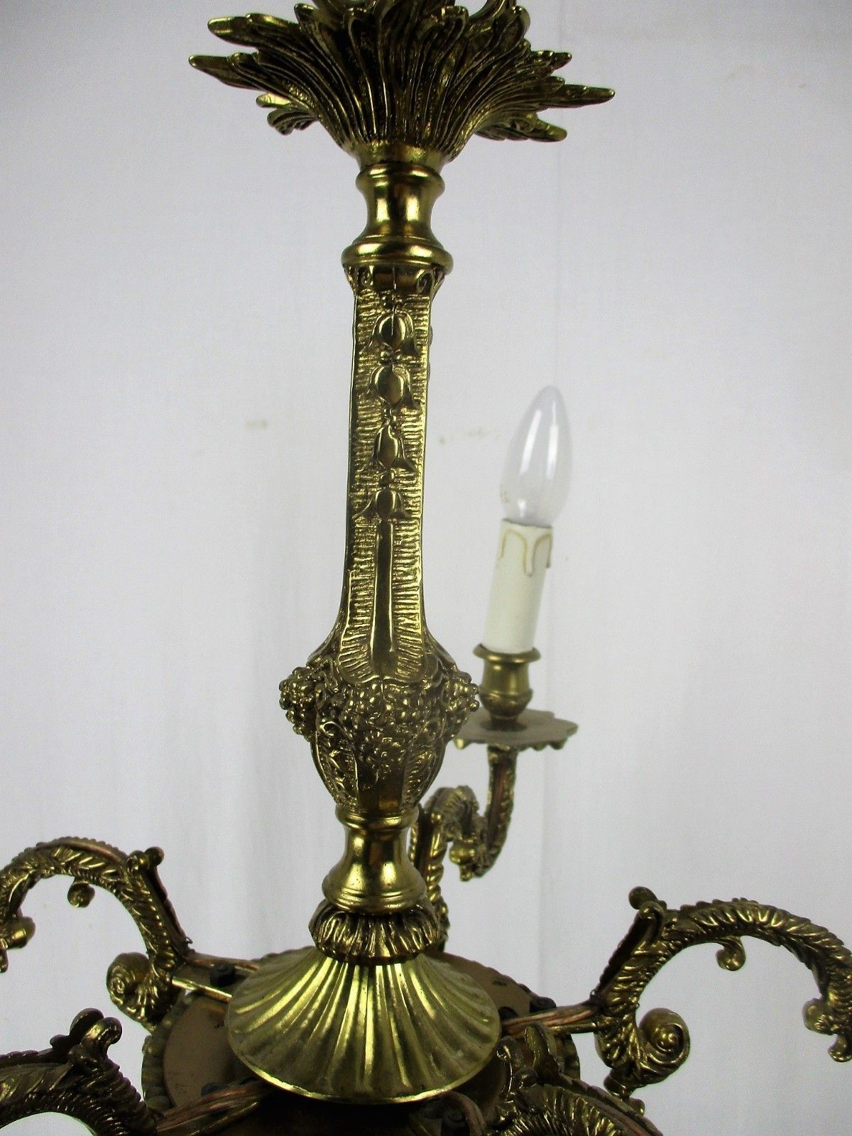 photo for sale French Hollywood Regency Embossed Brass Chandelier Ornate 6 Lights Grapes Lovely