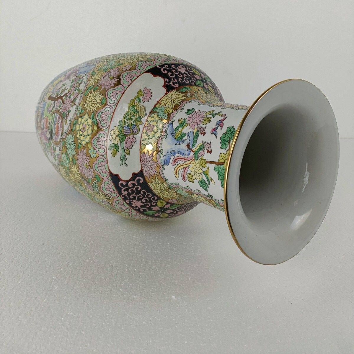 Chinese Porcelain Vintage Family Rose Vase Polychrome Xl Modernist Geisha Beauti photo buy