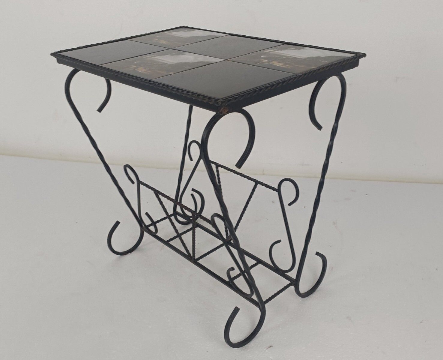Vintage Mid Century Modern Magazine Newspaper Basket Rack Side Table Ceramic Til photo buy