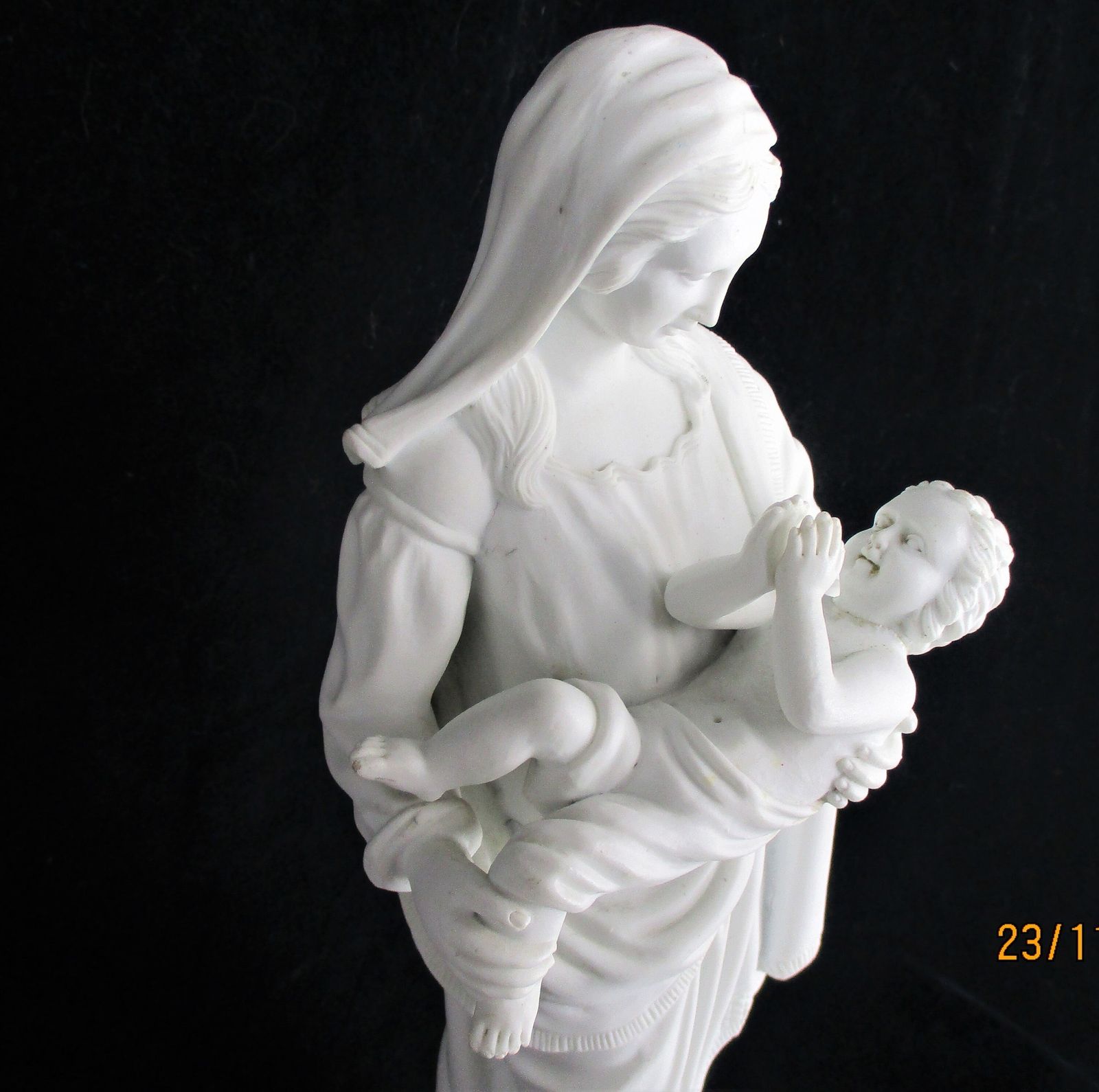 Large French Antique 1900 Bisque Statue Virgin Mary Our Lady Infant Jesus Exquis photo for sale
