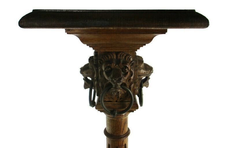 Hand Carved  Ornate Wooden Pedestal Lion Heads Impressive Plant Bonsai Stand