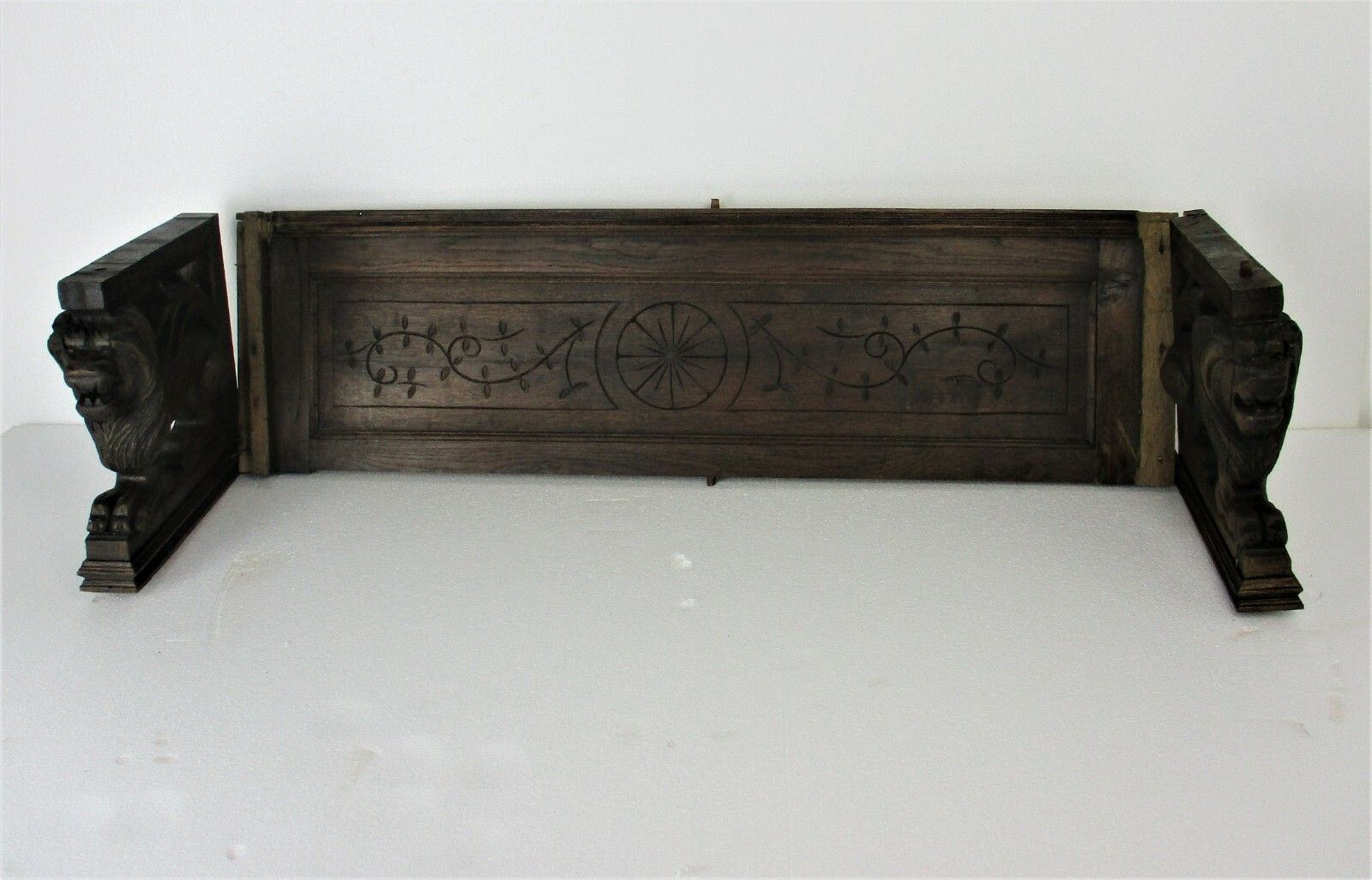 Hand Carved Wood Lion Heads Pediment Ornate Over Door Architectural Reclaimed photo furniture