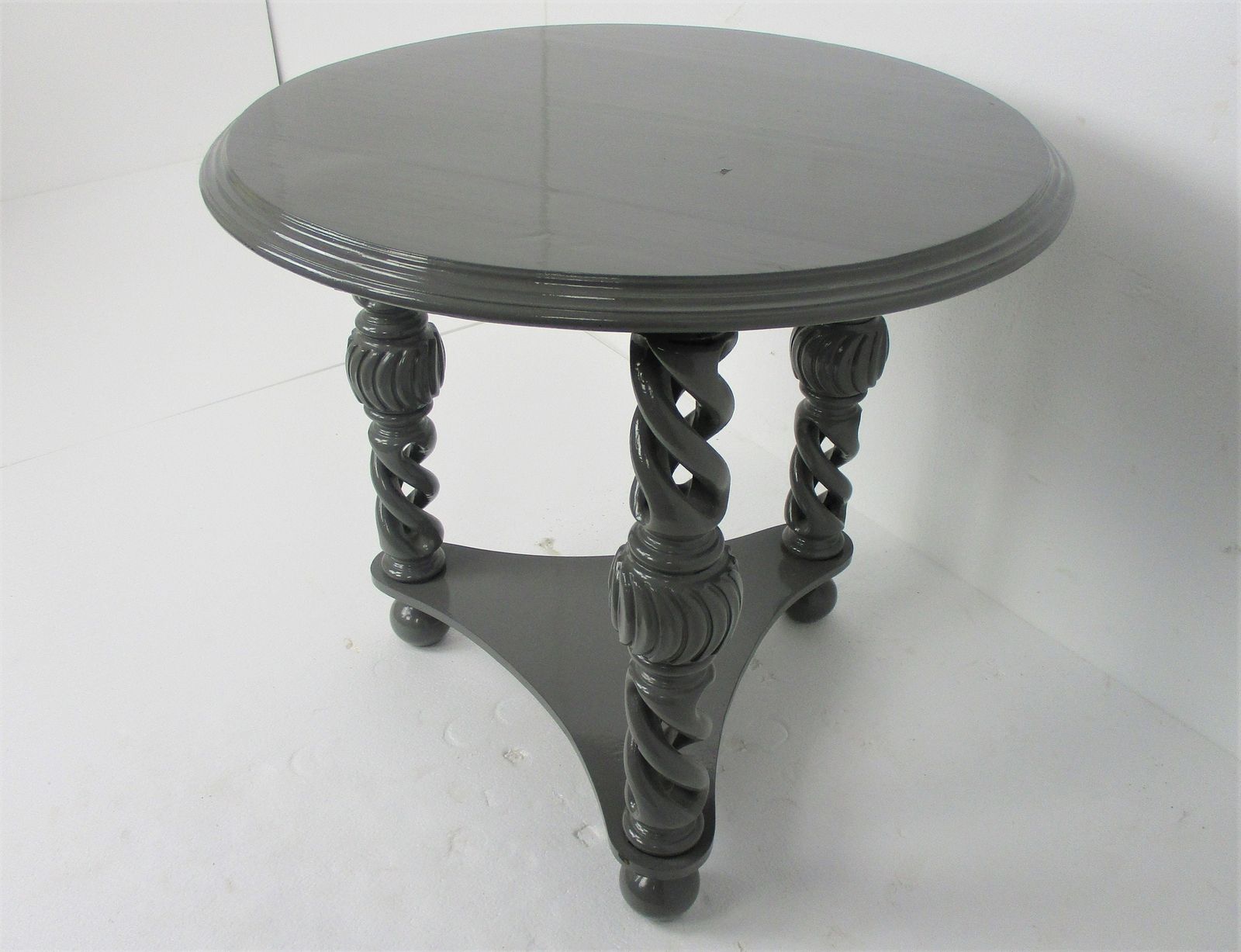 Open Barley Twist Wooden Side Display Coffee Table Pedestal Plant Stand Farm Cou photo for sale