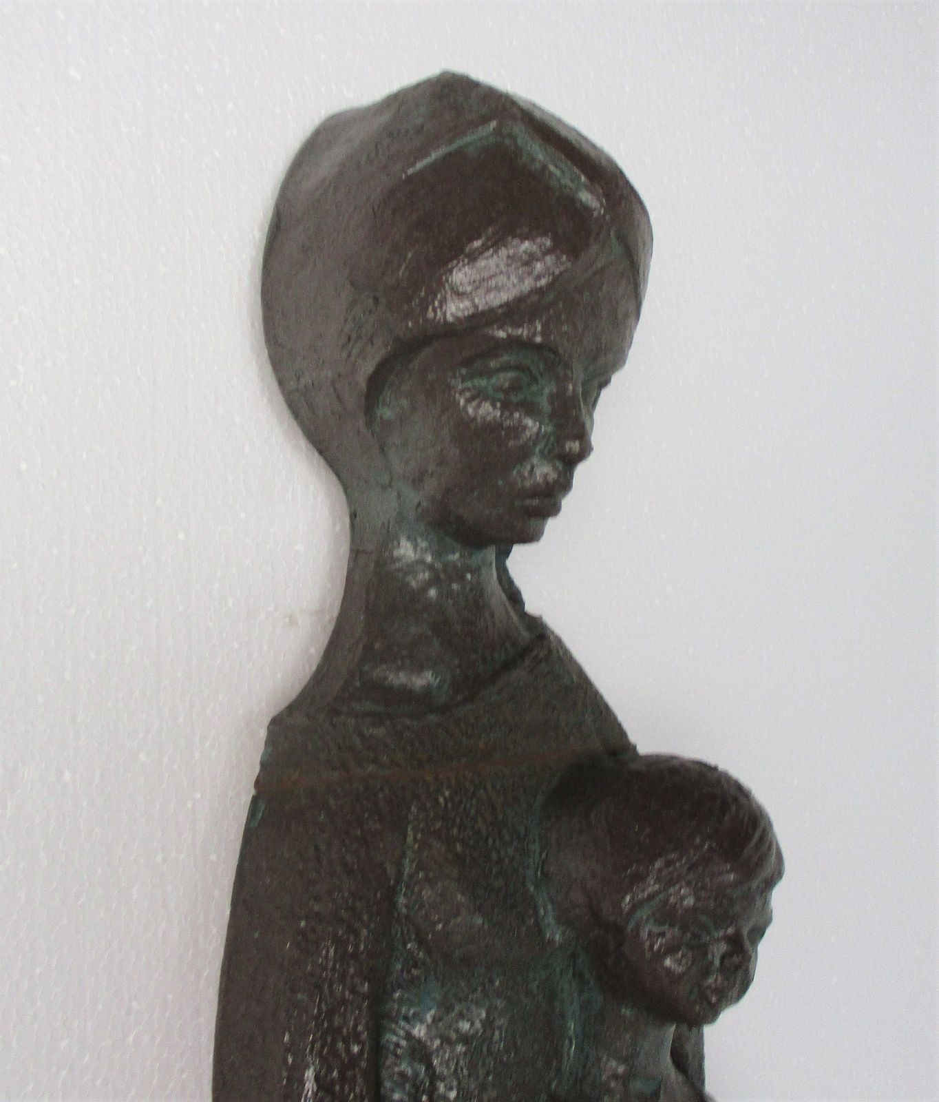 Xl Wall Plaque Hanging Statue Virgin Mary Infant Child Madonna Terra Cotta Churc photo vinterior