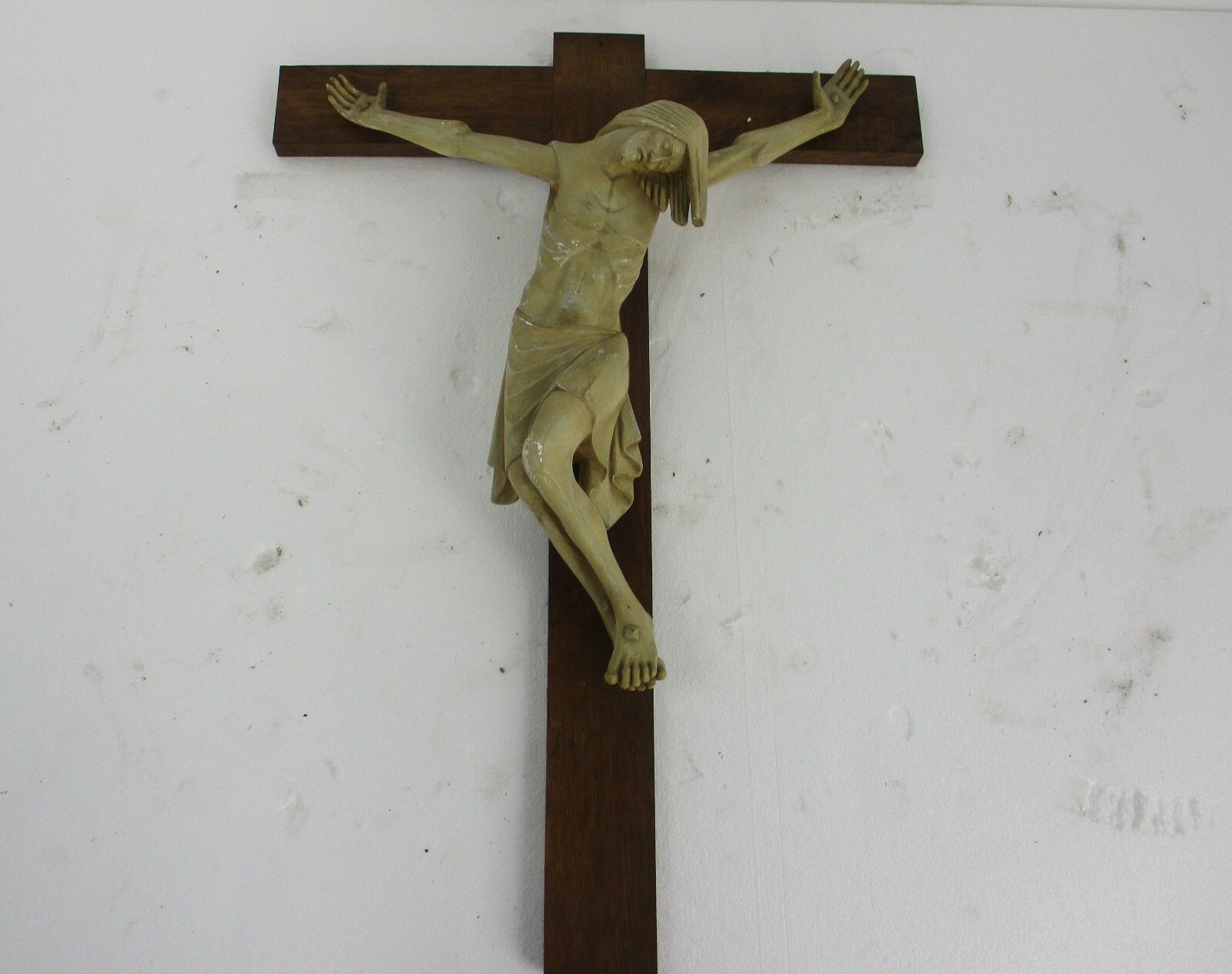 Xl Wood Hanging Crucifix Plaster Corpus Van Der Meeren Very Dramatic Wow photo furniture
