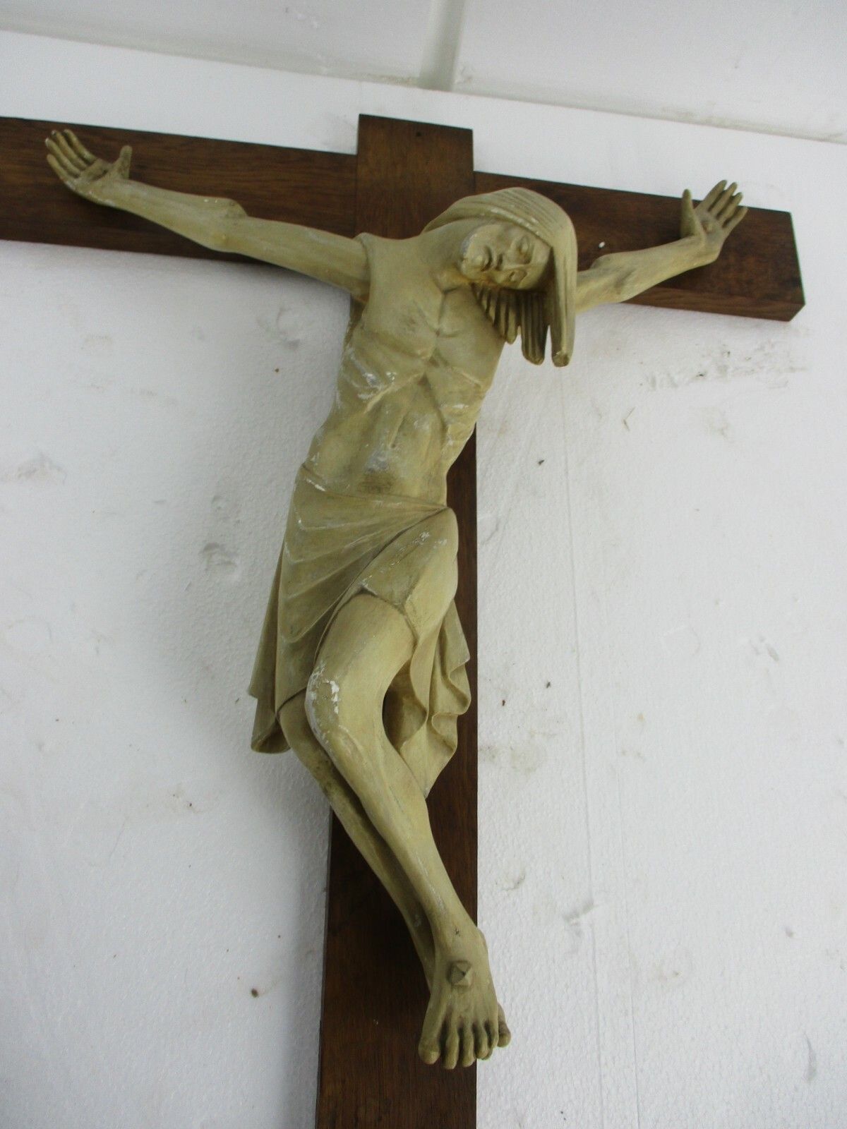 Xl Wood Hanging Crucifix Plaster Corpus Van Der Meeren Very Dramatic Wow photo 723.0