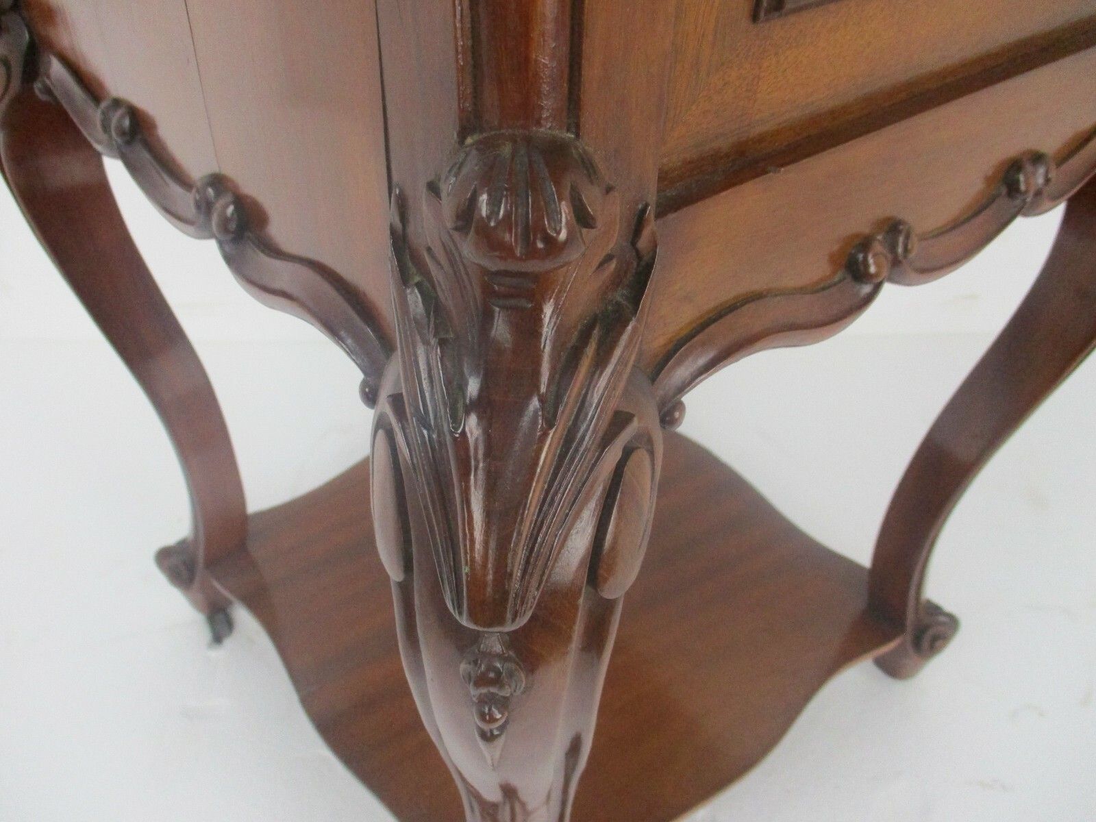 photo furniture Antique Cabinet Side Table Night Stand Queen Anne Style Wood On Wheels Wow