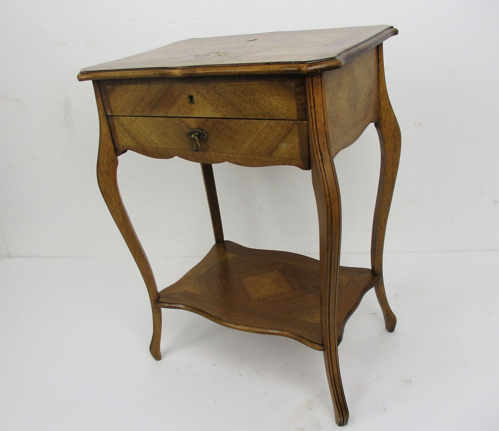 Antique Art Nouveau Inlay Wood Sewing Quilting Box Table Cabinet Two Tier Gorgeo photo Furniture