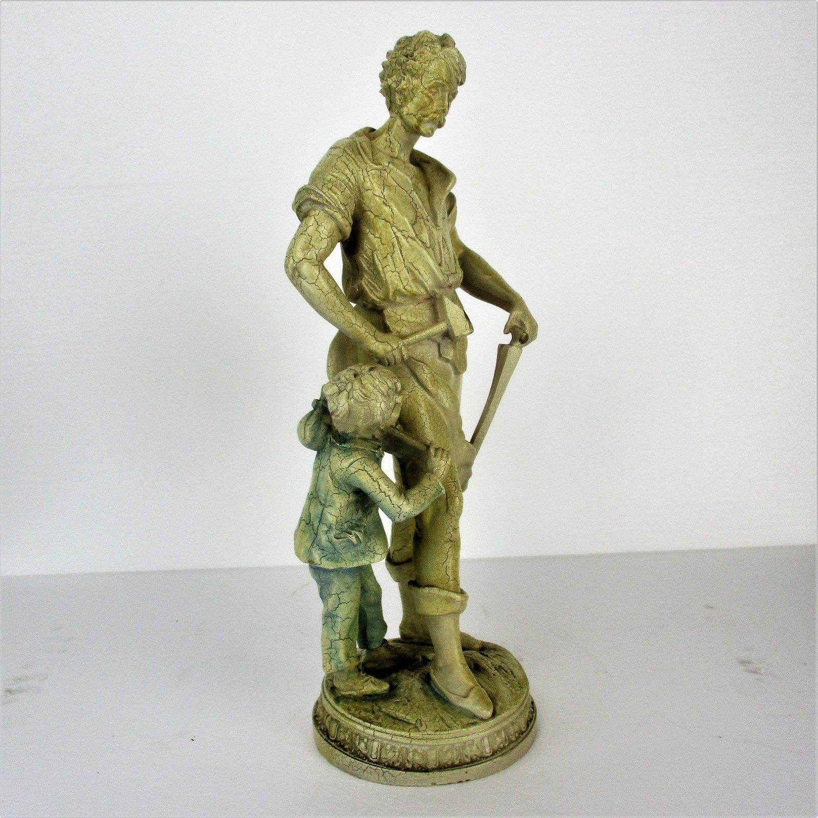 Large Statue Father And Son Resin Crackled White Backpack Little Boy Traveling S photo Art