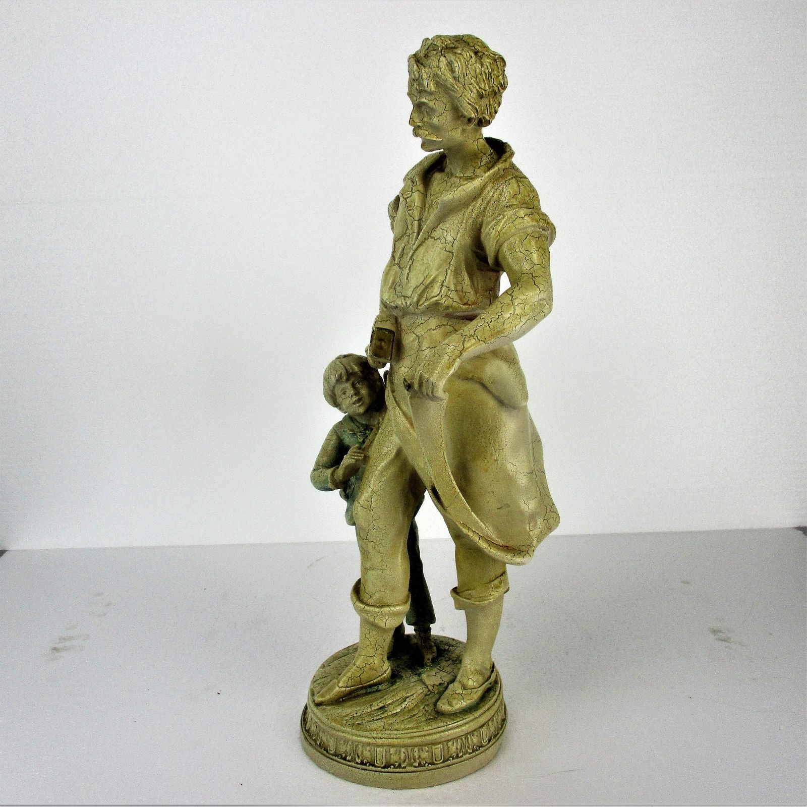 Large Statue Father And Son Resin Crackled White Backpack Little Boy Traveling S photo 61.0